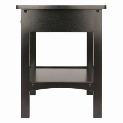 Transitional Square Black Nightstand with Storage Drawer and Open Shelf