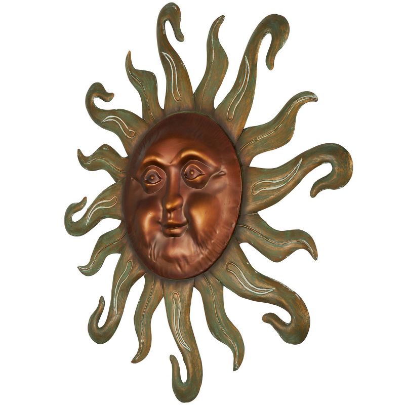 Metal Sun Wall Decor with Smiling Face and Curved Rays Copper - Olivia & May, 5 of 6