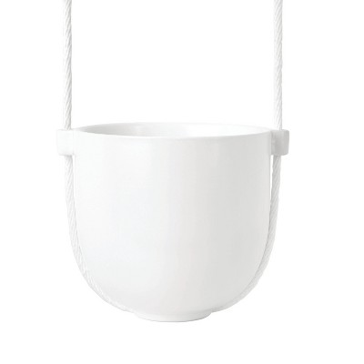 White Ceramic Bowl-Shaped Hanging Planter