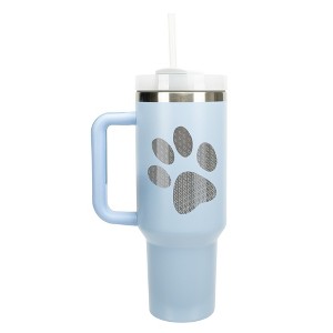 Elanze Designs Duo Diamond Puppy Dog Pawprint Wrap-Around 40 Oz. Stainless Steel Water Bottle Coffee Mug, Spill & Leak Resistant, Travel Tumbler with - 1 of 4