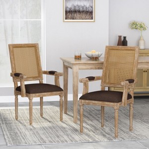 KWPZQEB French Accent Chair Set of 2, Farmhouse Wood Rattan Dining Chair with Armrests, Back & Upholstered, Mid Century Kitchen Chairs - 1 of 4