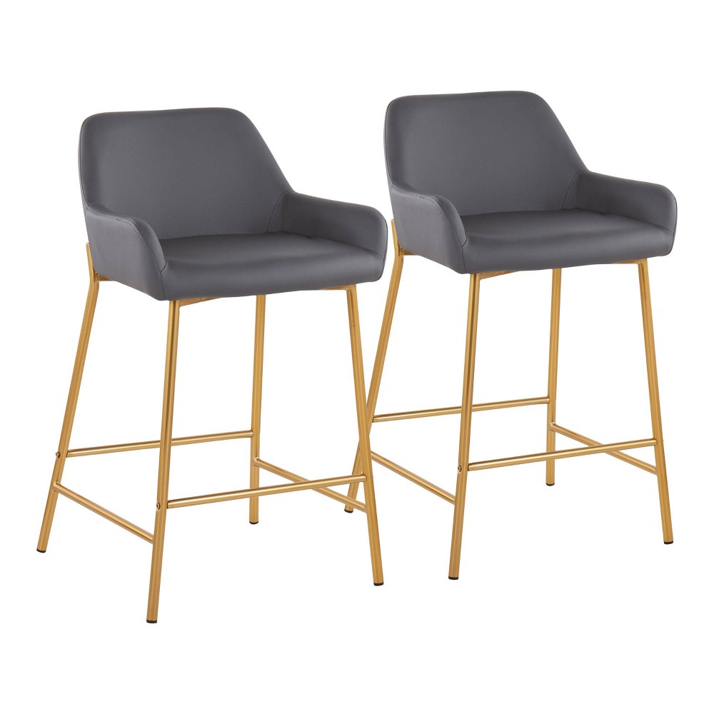 LumiSource Set of 2 Daniella Metal/Faux Leather Counter Height Barstools Gold/Gray