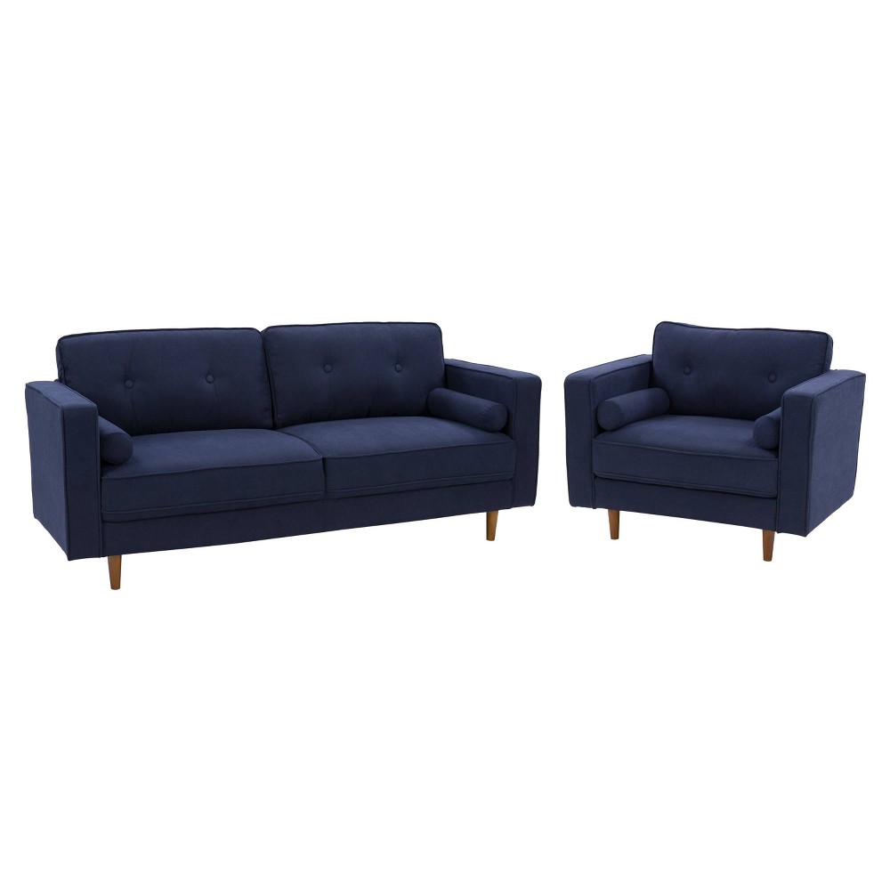 Photos - Storage Combination CorLiving 2pcs Mulberry Fabric Upholstered Modern Chair and Sofa Set Navy Blue - Cor 