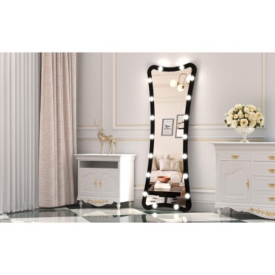 63x24" Black Hollywood Full Length Mirror with Lights: 5 Color Modes, Touch Control, Wall Mounted or Standing