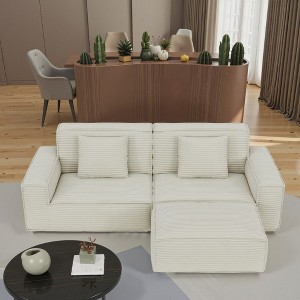 TiramisuBest 118in Modular Sofa, Convertible Oversized Sofa Bed, Flexible 3-Seater Combination, Soft Corduroy Cloud Velvet Fabric (White) - 1 of 4
