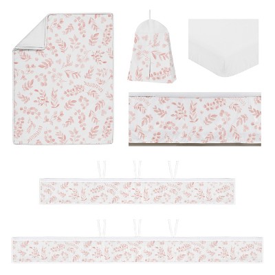 Blush Pink and White Botanical Baby Crib Bedding Set