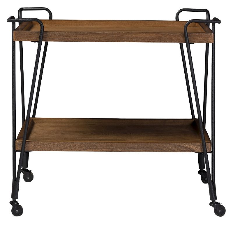 Jessica Rustic Industrial Style Textured Finish Metal Distressed Ash Wood Mobile Serving Bar Cart - Black & Brown - Baxton Studio, 3 of 6