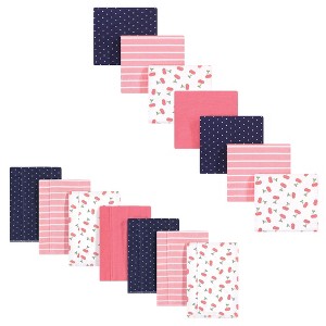 Hudson Baby Infant Girl Cotton Flannel Burp Cloths and Receiving Blankets, 14-Piece, Cherry, One Size - 1 of 1