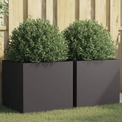 Aghana Digitals 2-Piece Square Matte Black Metal Steel Planters, Indoor/Outdoor Durable Cold-Rolled