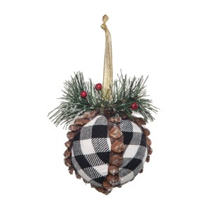 Gallerie II Black White Plaid Ball Ornament - 1 of 3