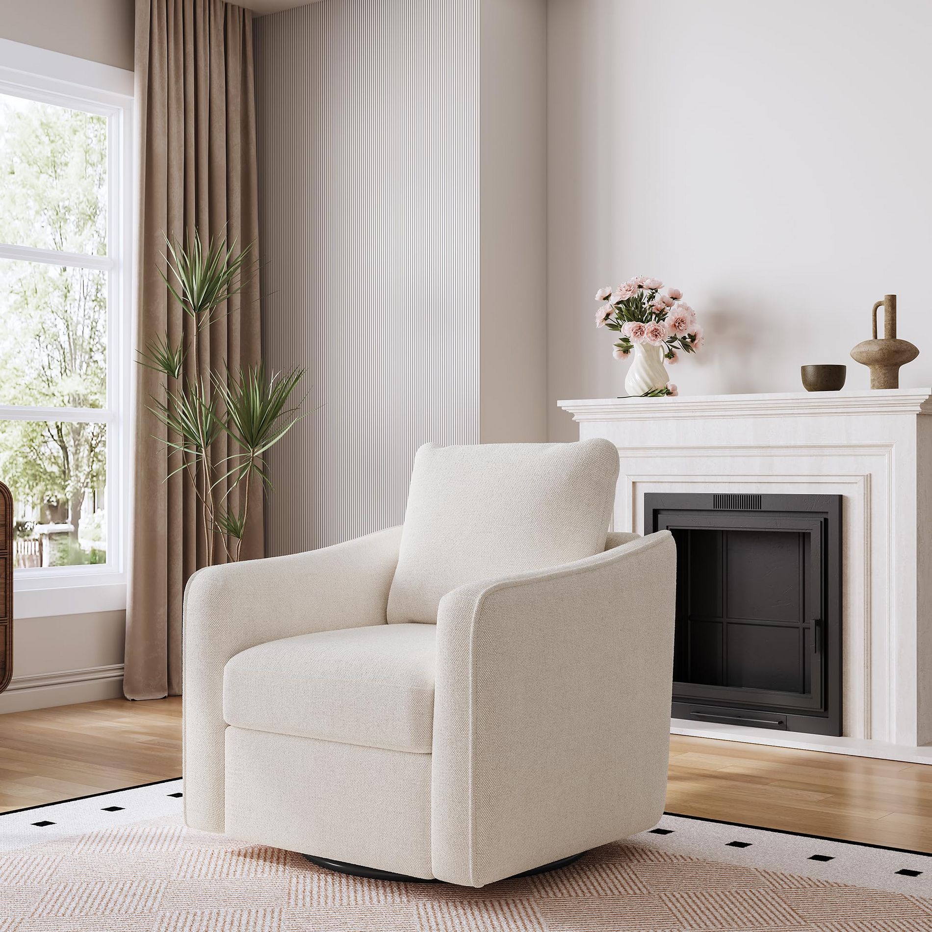 Oversized Swivel Armchair 360° Rotation, Linen Accent Chair with Ergonomic Backrest, Reading Chair for Living Room, Office, Bedroom, Nursery