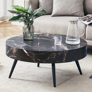 Minimalis Round Coffee Table With Metal Legs,Patterned Coffee Table,Coffee Table Unique,Coffee Table For Living Room -Maison Boucle - 1 of 4