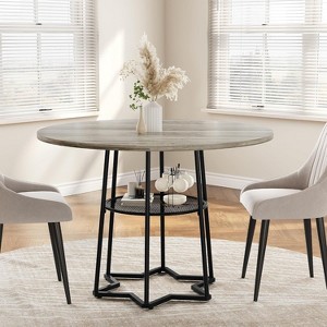 39 Inch Round Dining Table for 4, Farmhouse Kitchen Table with Storage & Star-Pattern Hex Iron Base for Dining Room, Apartments - 1 of 4