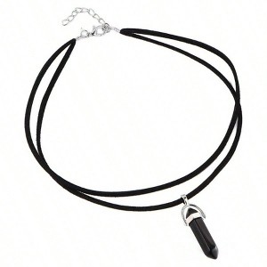 Black Velvet Choker with Black Gemstones - Boho Healing Crystal Necklace for Women - 1 of 4