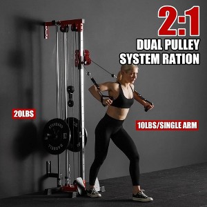 ER KANG Cable Station Wall Mount, Cable Machine with Dual Pulley System, LAT Pull-Down & LAT Row LAT Tower, Home Gym Cable Crossover(Red) - 1 of 4