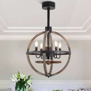 Bella Depot 15" Farmhouse Distressed Wood Globe Ceiling Fan 3-Speed Reversible Blades with Remote Control and Light Kit(Bulbs not Included) - 1 of 4
