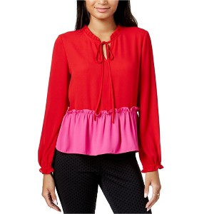 maison Jules Womens Ruffled Knit Blouse, Red, XX-Small - 1 of 1