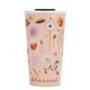 Lighthouse Christian Products Thankful and Blessed 12 ounce Ceramic Stoneware Travel Tumbler Mug, Blush Pink Floral - 2 of 4