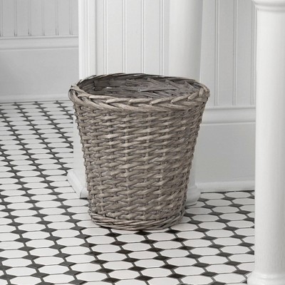 Gray Wash Willow Wicker Waste Basket with Plastic Liner