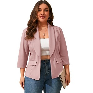 Whizmax Womens Plus Size Casual Pocketed Blazer Office Open Front 3/4 Sleeve Cardigans Jacket Work Suit,pink,4XL - 1 of 4