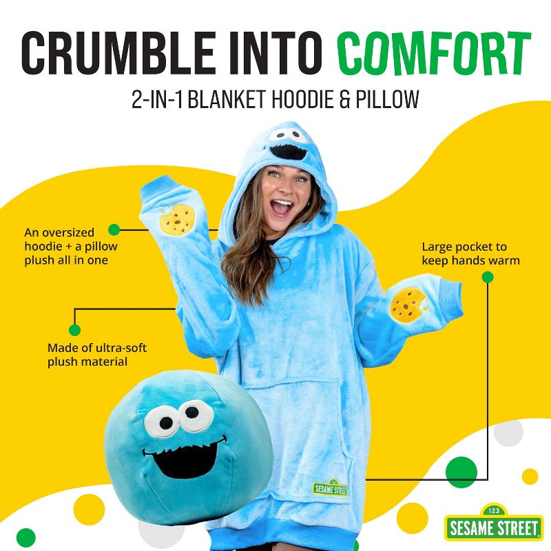 Plushible Sesame Street Cookie Monster Adult Snugible Blanket Hoodie & Pillow, 3 of 8