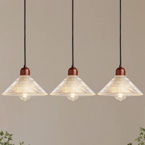 KAISITE Modern Farmhouse Glass Pendant Light with Walnut Wood Accent - 1 of 4