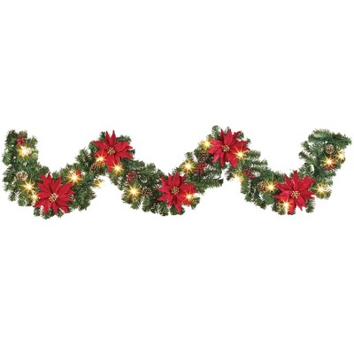 Collections Etc Solar Powered 9-foot Poinsettia Garland