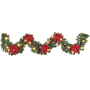 Collections Etc Solar Powered 9-foot Poinsettia Garland - 1 of 2