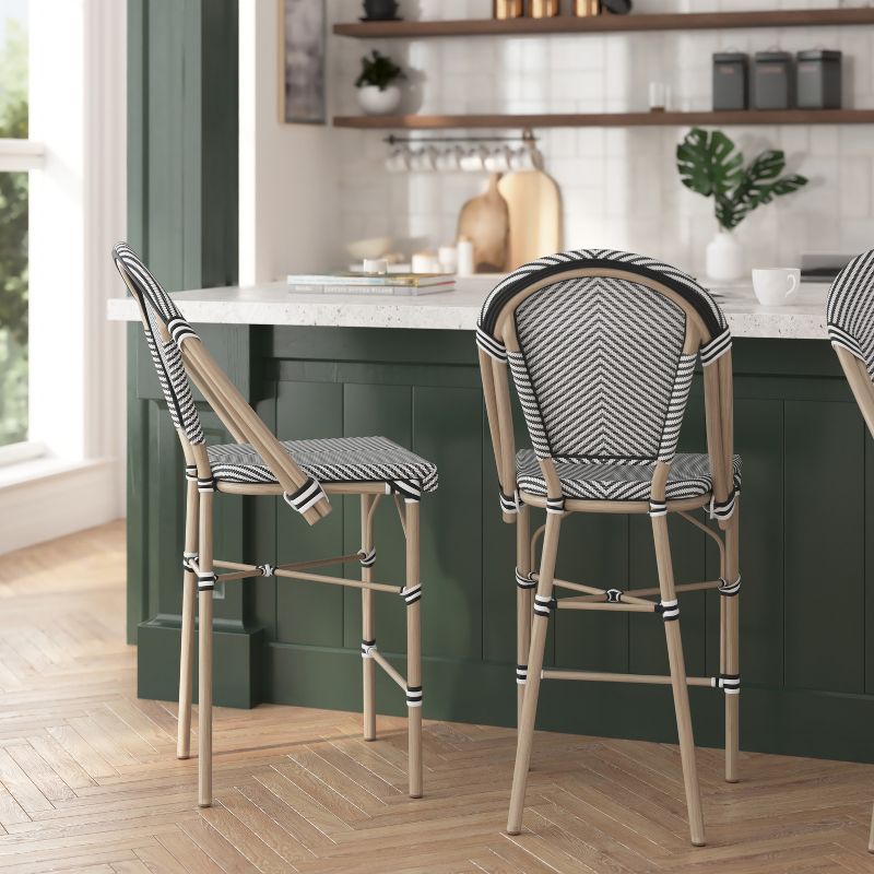 Merrick Lane Set of Two Stacking French Bistro Style Counter Stools with Textilene Backs and Seats and Metal Frames for Indoor/Outdoor Use, 3 of 13