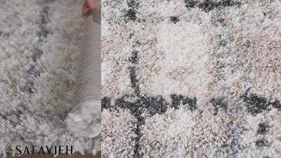 Ivory and Gray Square Shag Rug with Synthetic Fibers