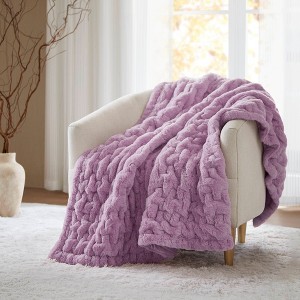 FONTOI 50"x60" Faux Fur Throw Blanket for Couch Fluffy Cozy Rabbit Fleece, Plush Soft Bubble Blanket for Sofa Bed Festival Gift Winter - 1 of 4
