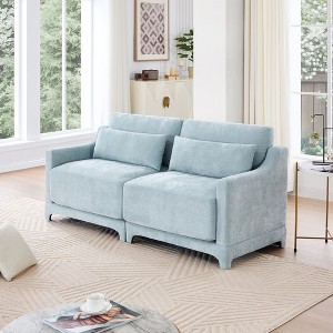 2-Seater High Quality Wood Frame Chenille Beige Fabric Armrests Sofa with 2 Lumbar Pillows Resilient Sponge Easy Install - 1 of 4