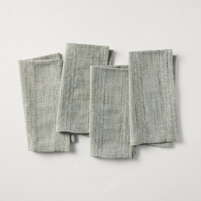 4pk Chambray Stripe Cloth Napkins Green - Hearth & Hand™ with Magnolia
