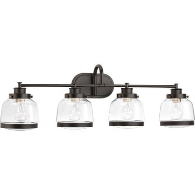 Progress Lighting Judson 4-Light Bath Vanity in Antique Bronze with Schoolhouse Globe Shade