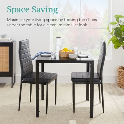 Black 3-Piece Glass Dining Set with PU Leather Chairs