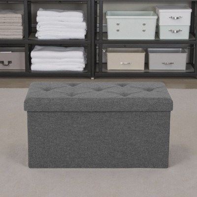 INFURNIC Ottomans And Benches Storage Fabric Foldable Ottoman Modern Simple Storage Benches, Thicker Foam Padded Seat, Gray, 15"*43"*15"