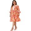 Agnes Orinda Women's Plus Size Floral Print Ruffle 3/4 Sleeve V Neck Lace Hollow Panel Retro Babydoll Midi A Line Dresses - 3 of 4