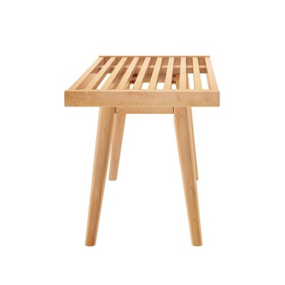 Natural Pine and Birch Mid-Century Modern Entryway Bench