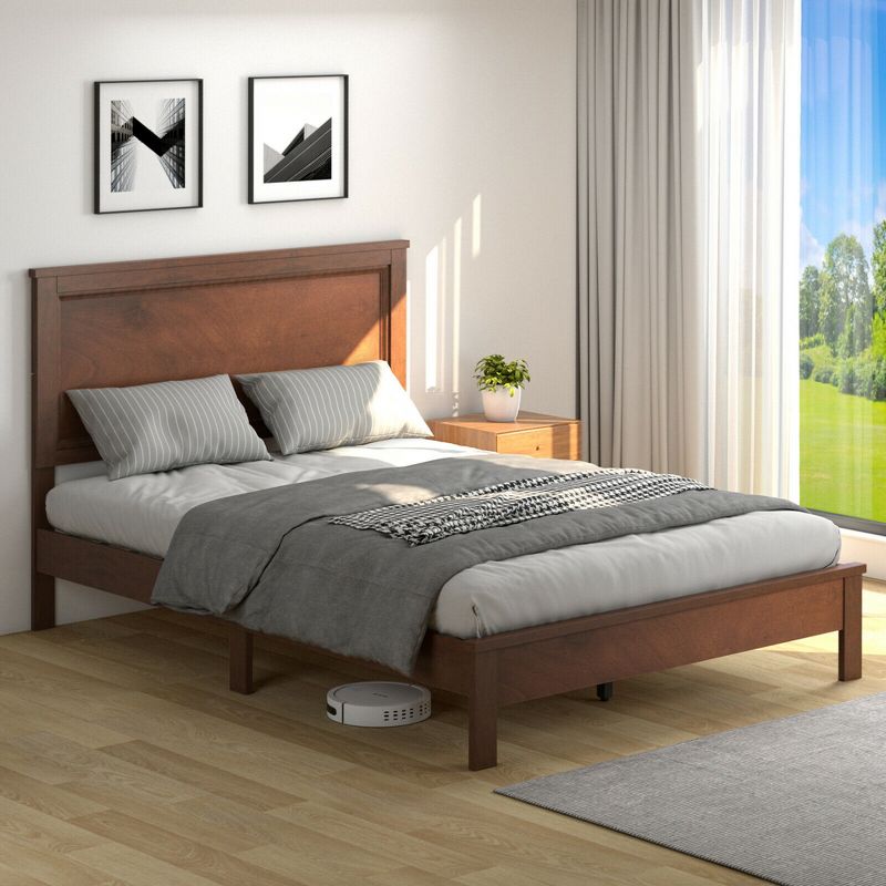 Costway Twin/Full/Queen Size Bed Frame Platform Slat High Headboard Bedroom Rubber Wood Leg, 4 of 11