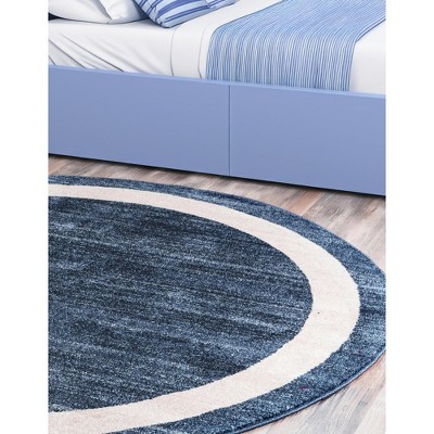Navy Blue and Ivory Round Tufted Synthetic Area Rug