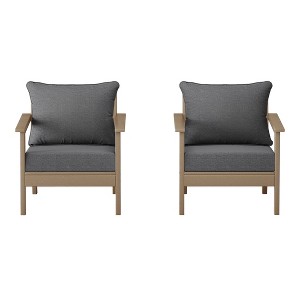 WestinTrends Avalon Outdoor Modern HDPE Patio Club Chairs with Deep Seat Cushions (Set of 2) - 1 of 4