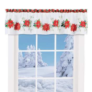 Collections Etc Cardinal And Poinsettia Plaid Border Window Valance ...