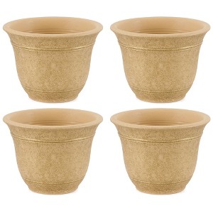 HC Companies Sierra 10 Inch Self Watering Round Plastic Flower Garden Planter Pot Container for Gardening Purposes, Arizona Sand (4 Pack) - 1 of 4