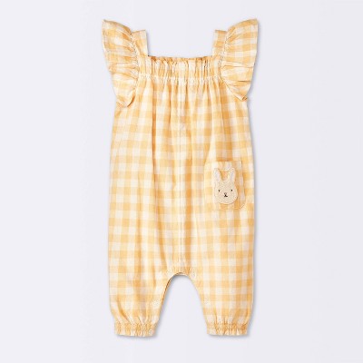 Baby Girls' Gingham Gauze Romper - Cloud Island™ Yellow 12M