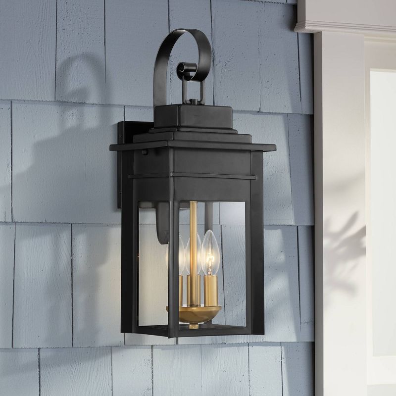 Franklin Iron Works Bransford Vintage Outdoor Wall Light Fixture Black 19" Clear Glass for Post Exterior Barn Deck House Porch Yard Patio Home Outside, 2 of 9