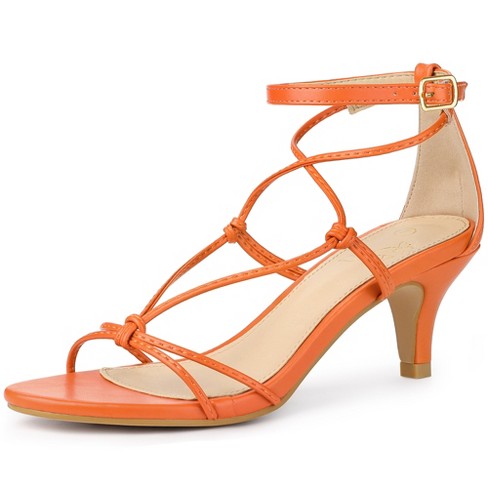 Perphy Women's Strappy Knot Open Toe Ankle Strap Kitten Heels Sandals  Orange 8.5