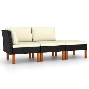 vidaXL 3 Piece Patio Lounge Set Poly Rattan and Solid Eucalyptus Wood - 1 of 4