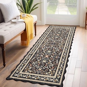 Garvee Boho Floral Area Rug Machine Washable Low Pile Soft Carpet for Living Room Scalloped Floral Runner Rug - 1 of 4
