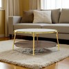 Mshliw Round Coffee Table with 2-Tier Glass Top and Gold Metal Base, Dining Table, Sofa Table, Center Table for Living Room, 29.9" - 2 of 4