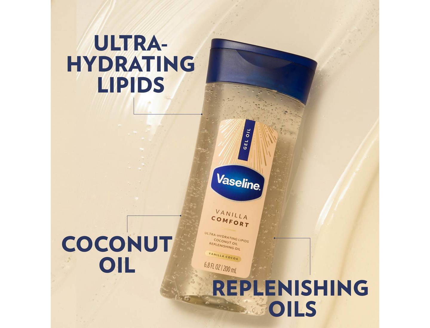 Увлажняющее гелевое масло для тела Vaseline Comfort, Vanilla, 6.8 fl oz — фото 4